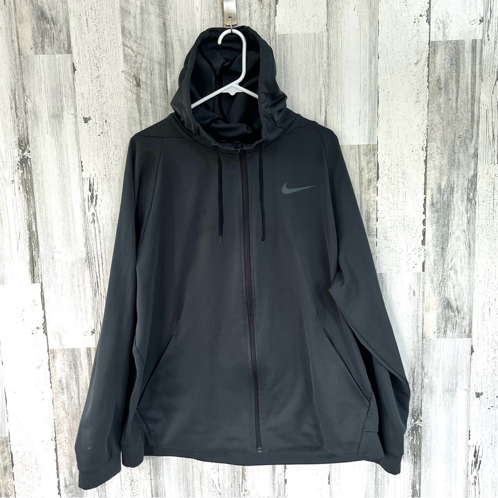 Nike Men’s Size XXL Full Zip Hooded Track Jacket In Gray Drawstring Hood